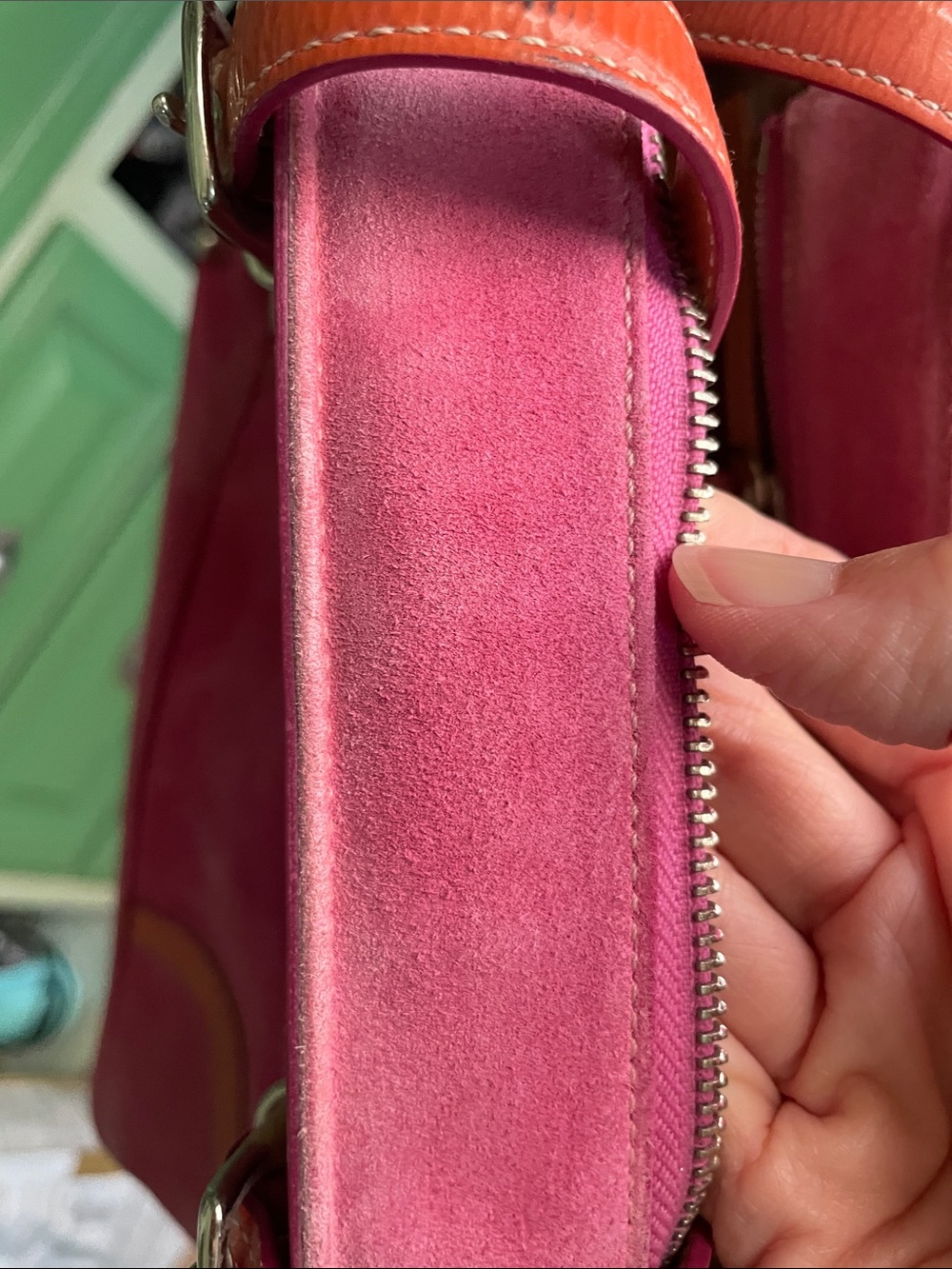Vintage Coach Pink Suede Tote with Tan Leather Trim and Straps - Picture 9 of 12